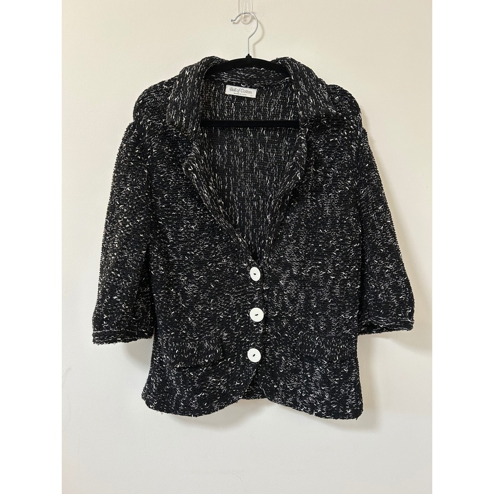 Ball of‎ Cotton Womens Marled Knit Blazer Jacket Black White Size L Made in USA
